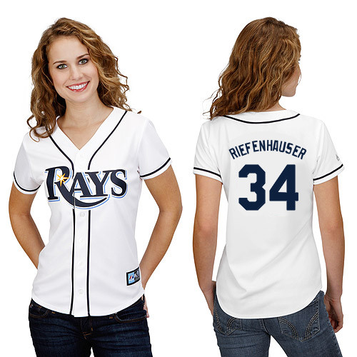 C-J Riefenhauser #34 mlb Jersey-Tampa Bay Rays Women's Authentic Home White Cool Base Baseball Jersey